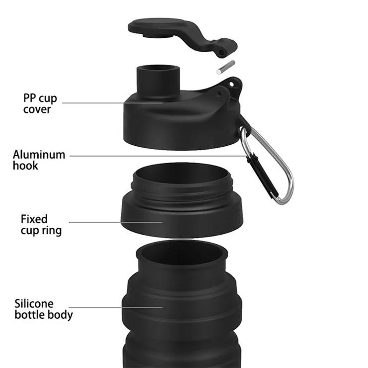500ML Portable Folding Water Bottle Outdoor Travel Drinking Cup with Carabiner Collapsible Cup (BPA Free, No FDA Certificate) - Rose