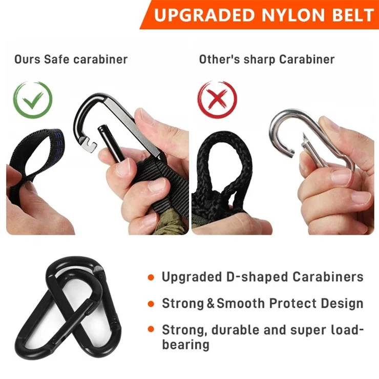 Dual Color Hammock Ultra-Light Nylon Hammock with Straps and Carabiners for Outdoor Camping - Grey / Black