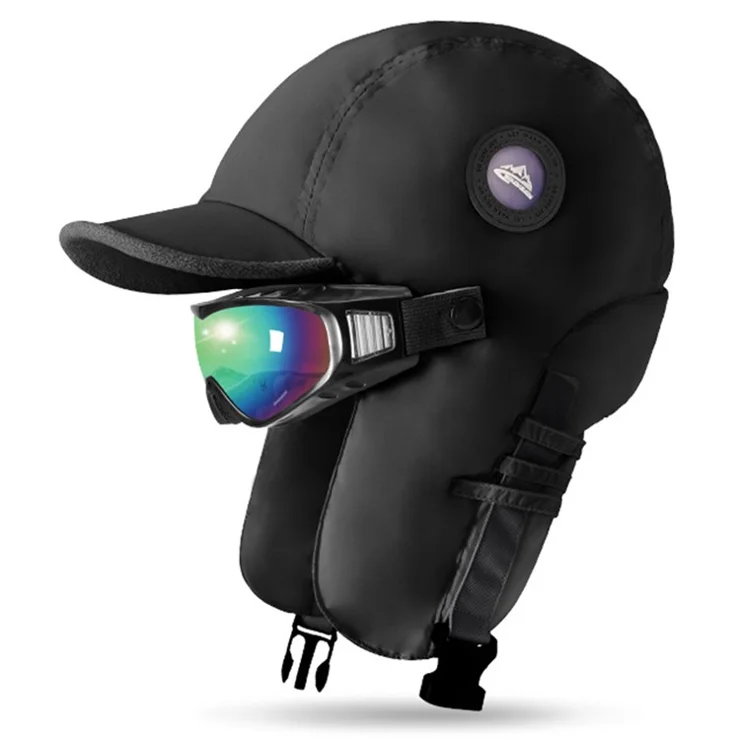GOLOVEJOY DMZ88 Winter Hat with Goggles, Ear Flaps Skiing Snow Warmer Trapper Beanie Hat for Men, Women - Black / Gradient Goggles
