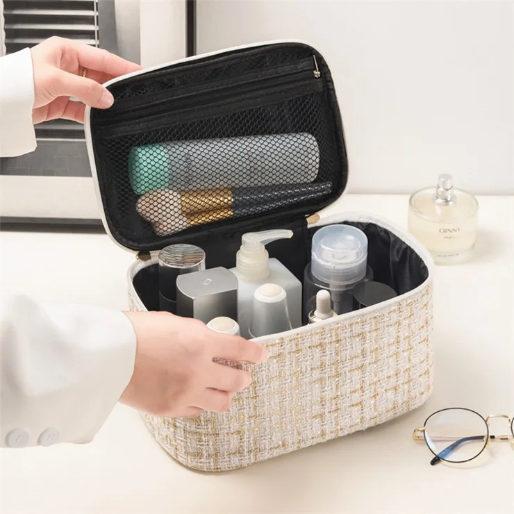 AOTU Cosmetics Bag Dual-Way Zipper Polyester Toiletry Bag Travel Supply Organizer for Makeup, Shampoo - Blue