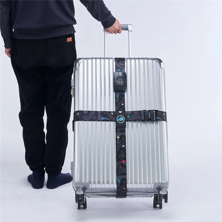 TSA-001 Suitcase Fixed Belt with TSA Password Lock Luggage Packing Strap - Flying Landmarks+Blue