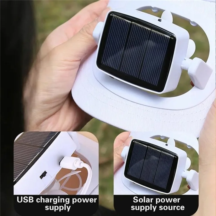 T15 Summer Outdoor Sports Sun-proof Hat Solar Small Fan Baseball Cap - White