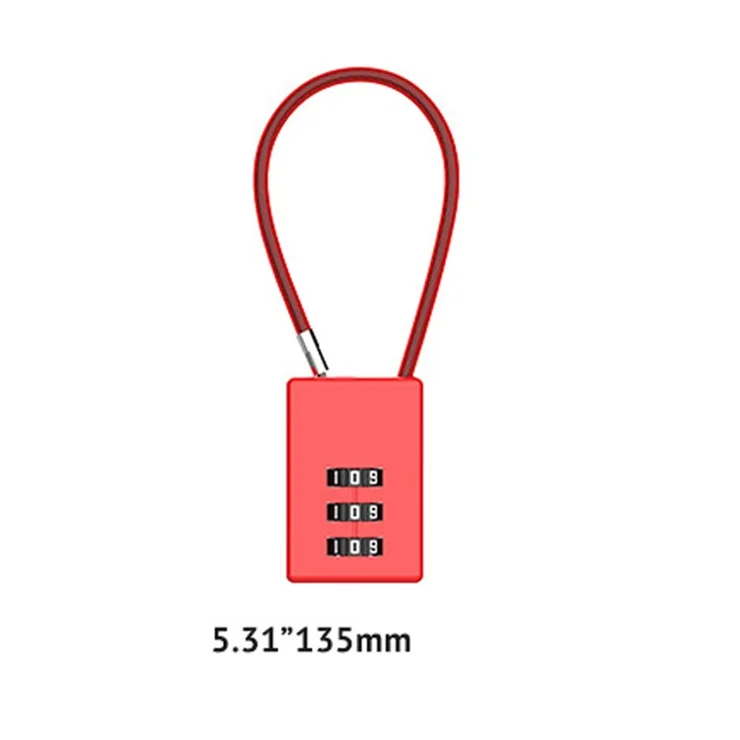 02U 3 Digit Combination Travel Cable Lock Zinc Alloy 135mm Small Mini Code Lock - Black