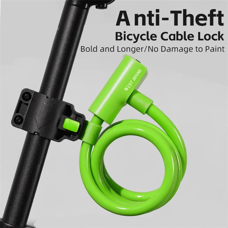 WEST BIKING YP0705100 115cm Extendable Steel Cable Anti-theft Bicycle Lock - Green