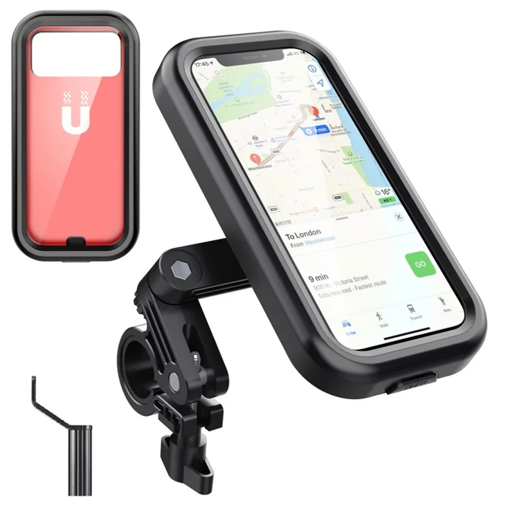 HL-159 Waterproof Motorcycle Rearview Mirror Phone Mount Holder Rotation for 4.7-6.8 Inch Phones - Black / Red