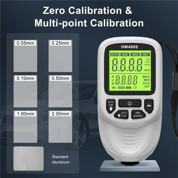 HW400S High Precision Car Paint Tester Automobile Thickness Gauge Thickness Coating Measuring Tool - White