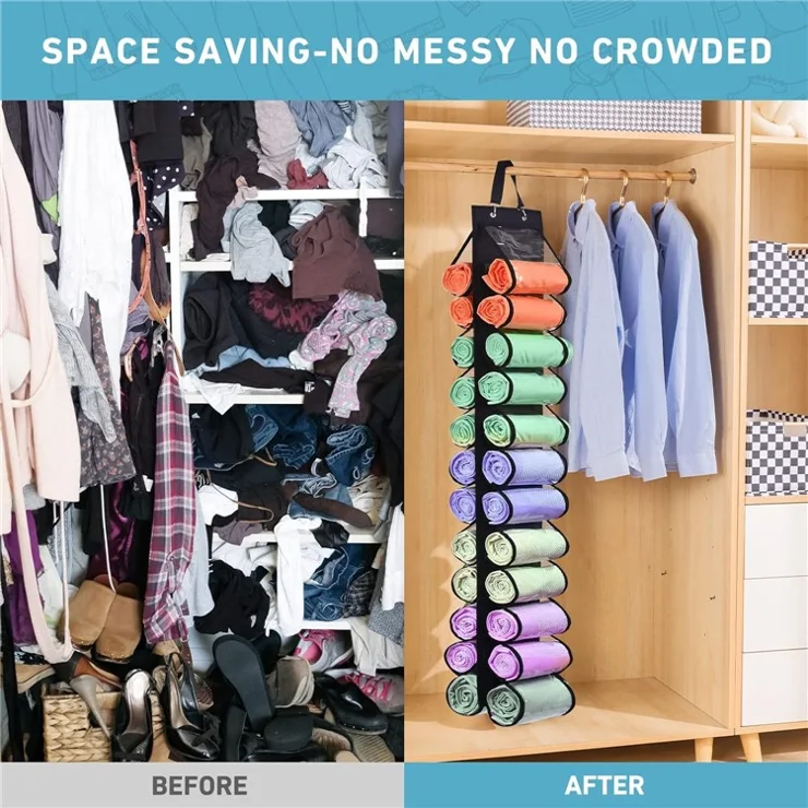 24 Pockets Dual-sided Hanging Storage Bag Wardrobe Door Back Leggings Vest Towels Organizer - Grey