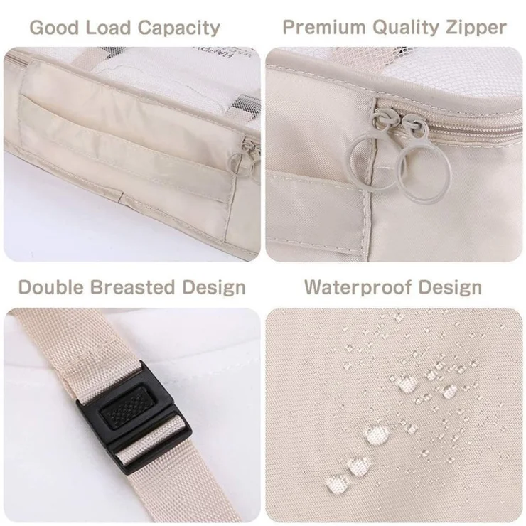 9-Piece Travel Storage Bag Set Polyester Fiber Folding Cosmetic Bag Clothes Storage Bag Drawstring Travel Bag - Black