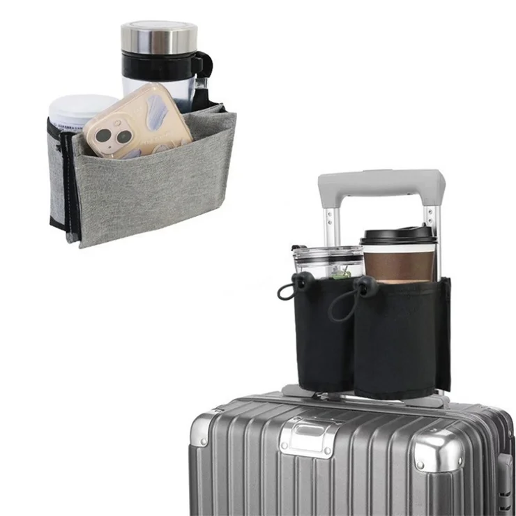 Travel Suitcase Cup Holder Hanging Bag Free Hands Oxford Cloth Luggage Bottle Pocket - Grey