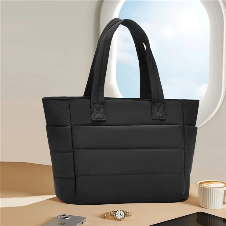 Quilted Tote Bag Women Padded 15.6 Inch Laptop Shoulder Bag Travel Handbag for Work / Shopping / Gym - Pink