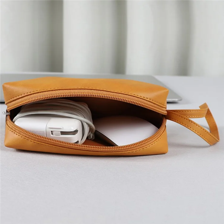 SS08 Electronic Organizer Mouse Power Bank Cable Storage Bag PU Leather USB Flash Drive Carrying Handbag Anti-scratch Pouch - Sky Blue