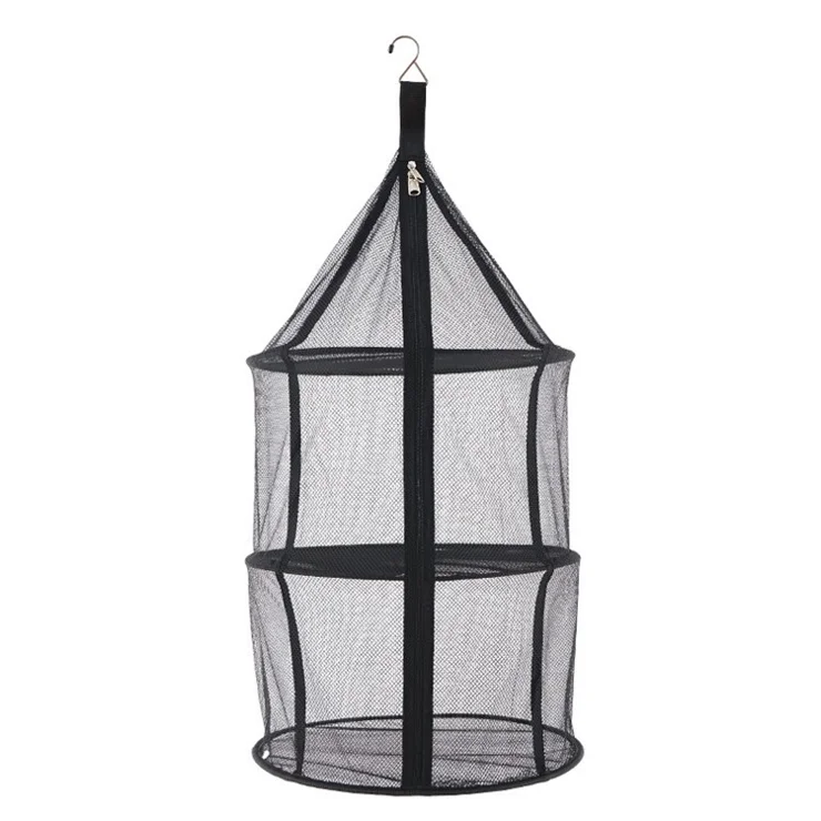 Outdoor Foldable Round 3 Layers Drying Net Zipper Dust-proof Mesh Dryer Bag Fish Fruit Vegetable Herb Drying Hanging Basket