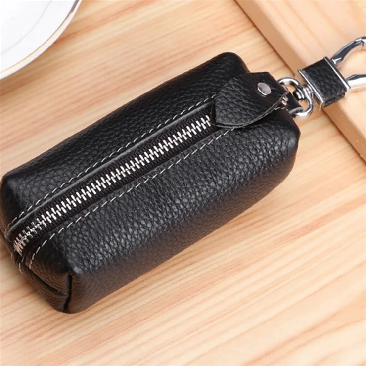 K-47 Universal Car Key Case Cowhide Leather Key Fob Protector Personality Coin Purse Mini Keychain Holder Purse - Coffee