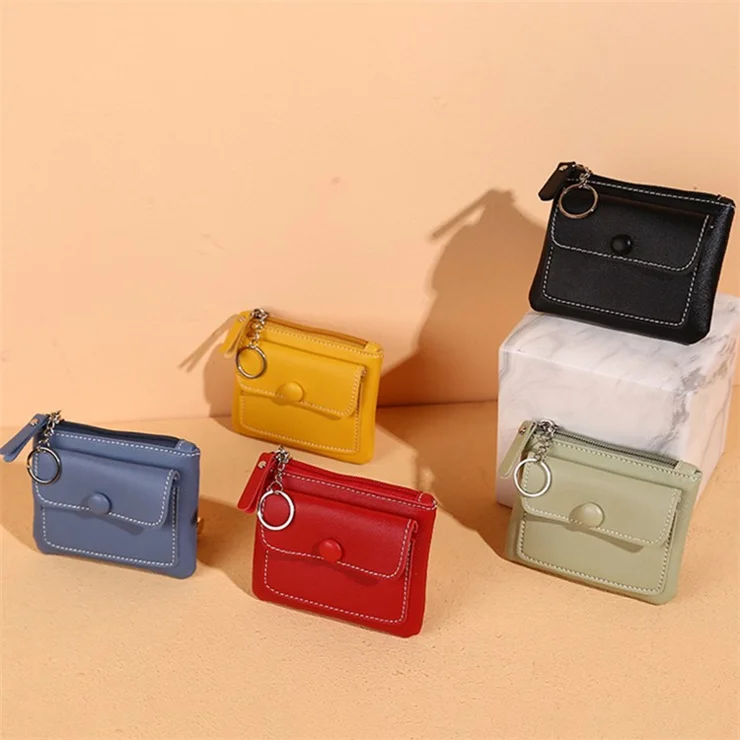56 Women's Wallet PU Leather Coin Purse Zipper Compact Size Pouch Change Card Key Storage Bag - Red