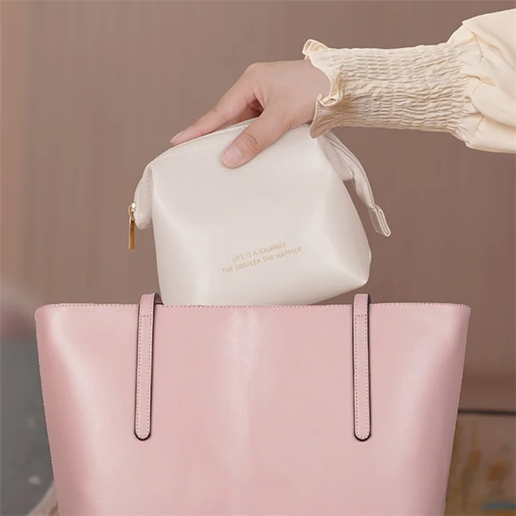 HK8288 Travel Makeup Bag PU Leather Waterproof Cosmetics Toiletry Carrying Bag for Women Girls - Yellow