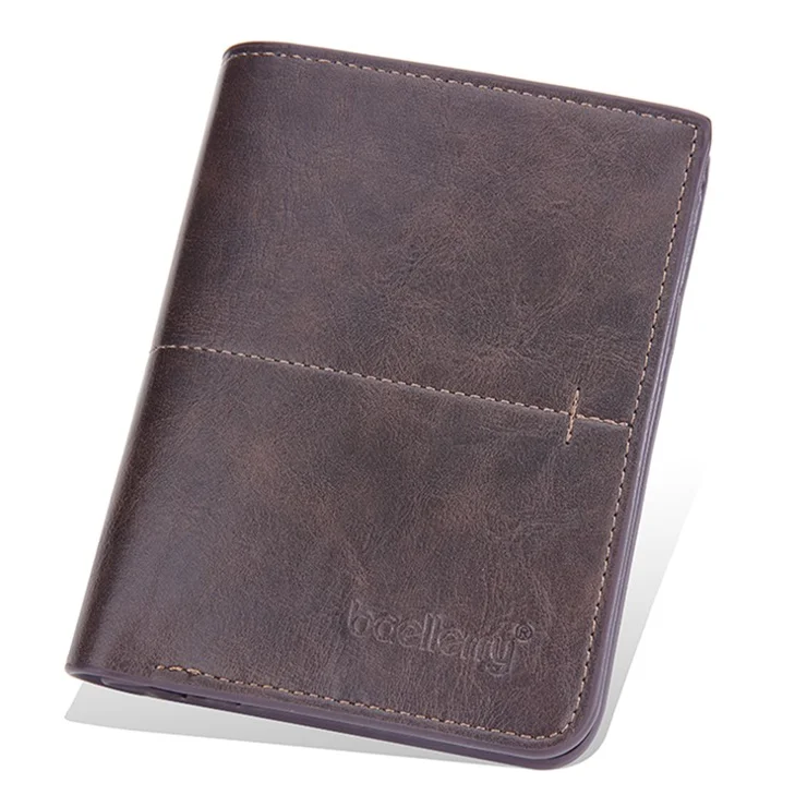BAELLERRY D3242 Bifold Short Men's Wallet Vintage PU Leather Card Slots Coin Holder Bag Strong Stitching Zipper Security Wallet - Coffee / Vertical
