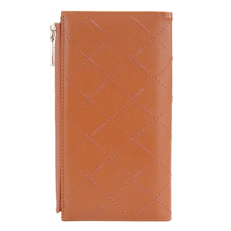 BAELLERRY N8627 Stylish Stitching Decor Women PU Leather Zipper Pocket Clutch Bag Cards Cash Holder Purse - Brown