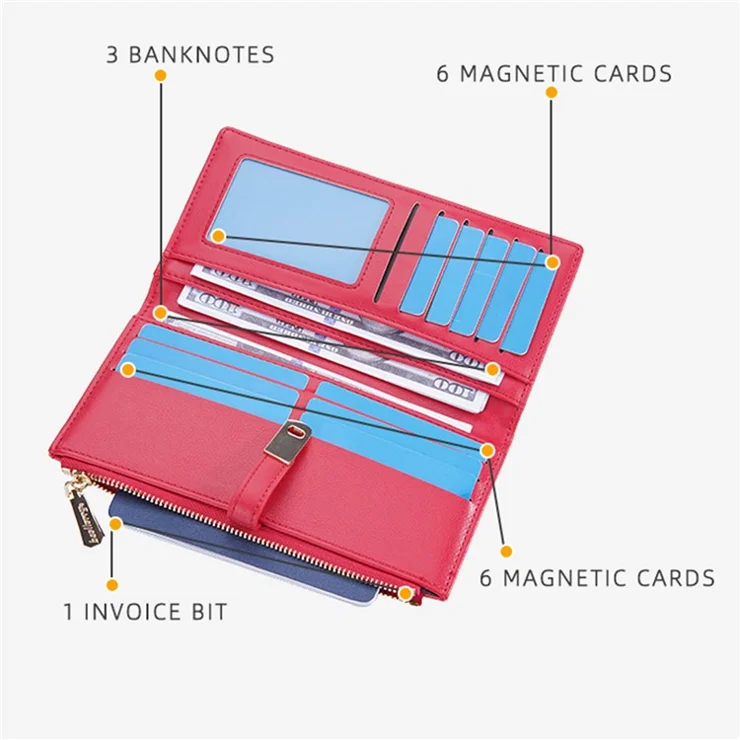 BAELLERRY N8627 Stylish Stitching Decor Women PU Leather Zipper Pocket Clutch Bag Cards Cash Holder Purse - Brown