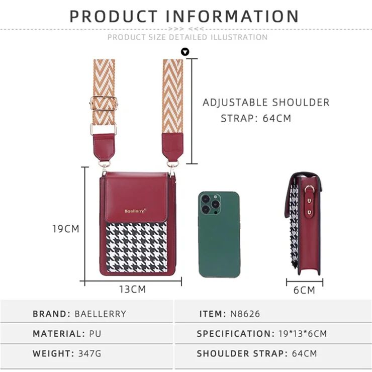 BAELLERRY N8626 Contrast Color PU Leather Magnetic Button Phone Carrying Pouch Stylish Women Cards Cash Holder Crossbody Bag - Brown
