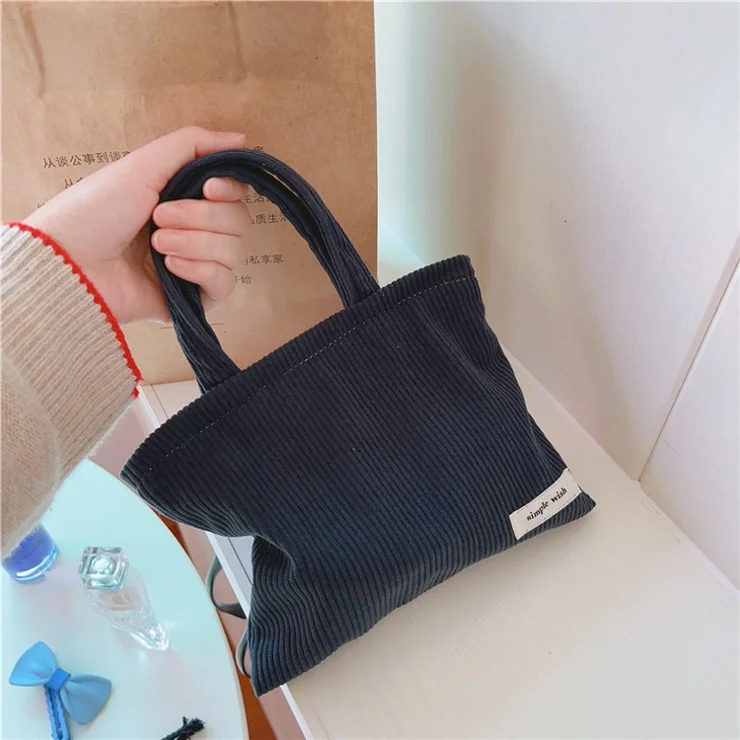 149 Wear-resistant Corduroy Toiletries Handbag Cosmetic Organizer Bag Solid Color Makeup Storage Pouch for Women and Teen Girls - Dark Grey