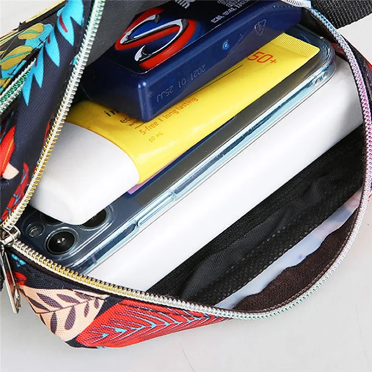Fashion Pattern Printed Shoulder Bag for Women Nylon Crossbody Bag with Zippered Pouch - Clear Flower