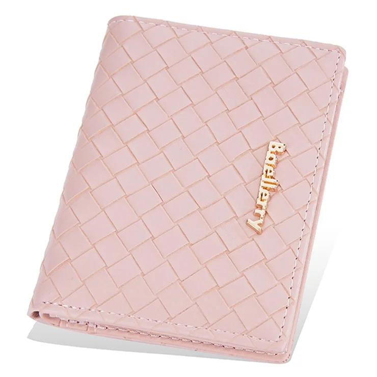 BAELLERRY NR096 Woven Pattern PU Leather Wallet for Women Zipper Coin Purse Card Holder Clutch Bag - Pink