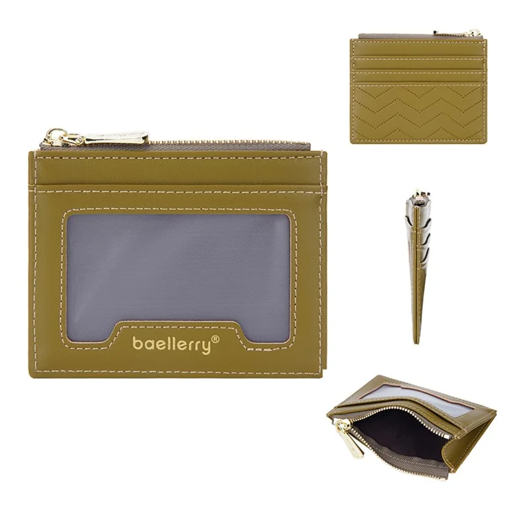 BAELLERRY NR098 Simple Style Wallet Card Holder Pouch Zipper Pocket PU Leather Coin Cash Money Storage Bag - Dark Green