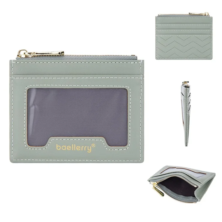BAELLERRY NR098 Simple Style Wallet Card Holder Pouch Zipper Pocket PU Leather Coin Cash Money Storage Bag - Green