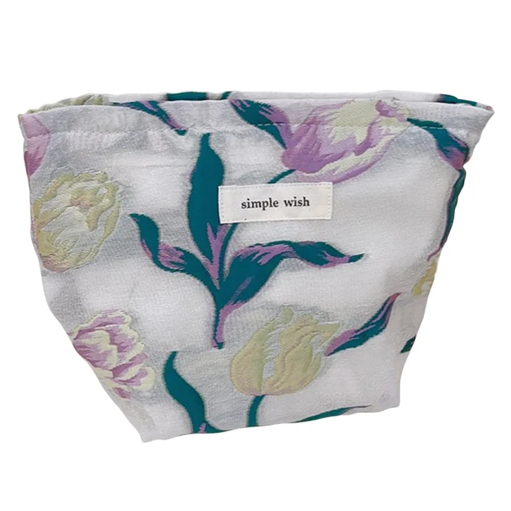 Tulip Pattern Mini Makeup Bag Canvas Portable Zipper Purse Cosmetic Pouch Storage Bag for Traveling, Swimming - Purple