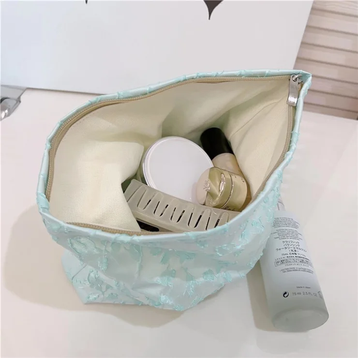 Embossment Makeup Bag Zipper Cosmetic Pouch Large Travel Canvas Organizer Bag - Beige