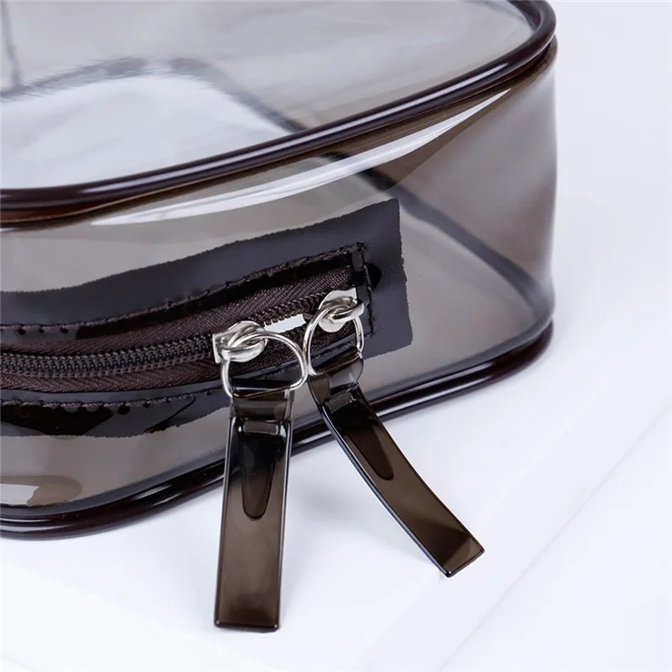 Small Size Transparent PVC Travel Zipper Makeup Bag Portable Cosmetics Storage Bag - Coffee