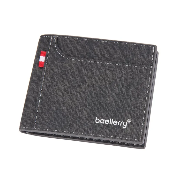 BAELLERRY D9198 PU Leather Men Folding Short Wallet Cards Cash Carrying Bag - Black