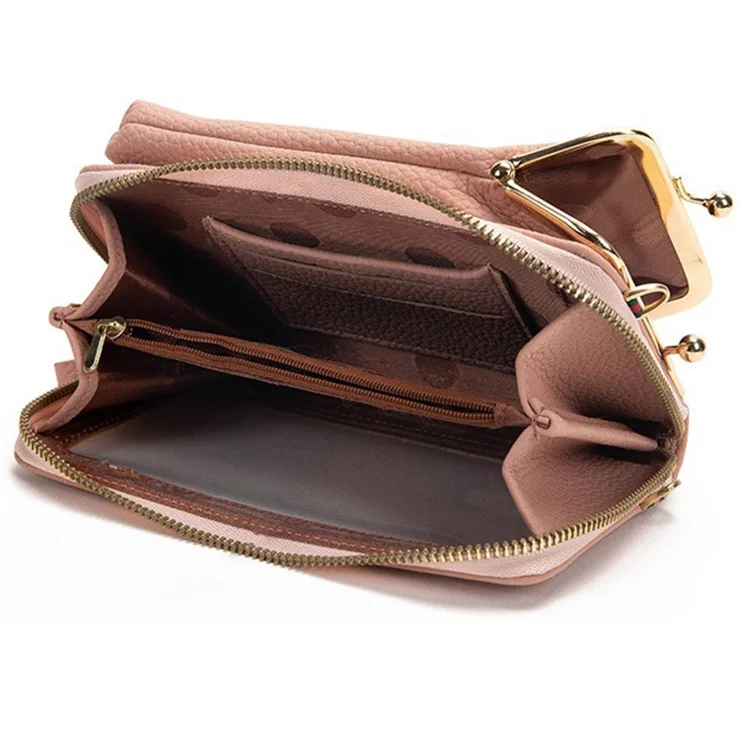 Stylish PU Leather Touch Screen Phone Carrying Bag Coin Purse Women Crossbody Bag - Wine Red