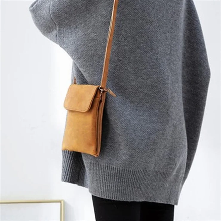 Retro PU Leather Crossbody Bag Small Shoulder Bag Phone Storage Pouch Travel Bag - Light Brown / Matte