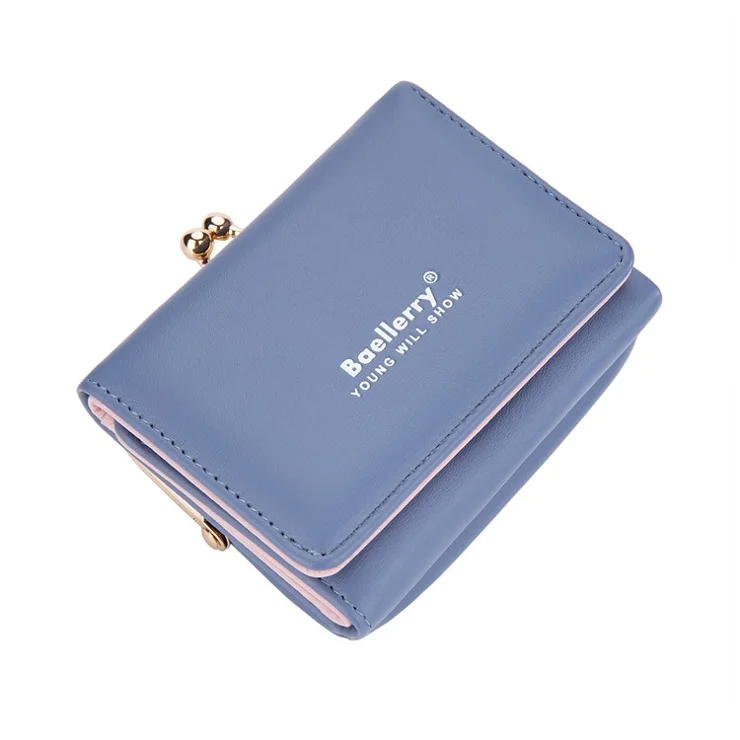 BAELLERRY N8321 Stylish PU Leather Women Tri-fold Short Wallet Coin Purse Card Holder Bag - Blue