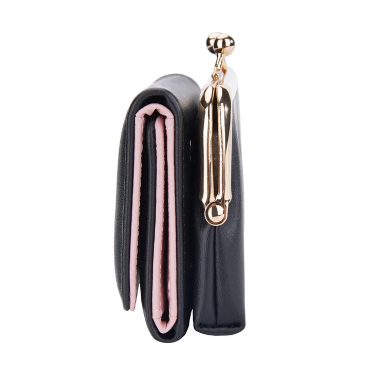 BAELLERRY N8321 Stylish PU Leather Women Tri-fold Short Wallet Coin Purse Card Holder Bag - Black