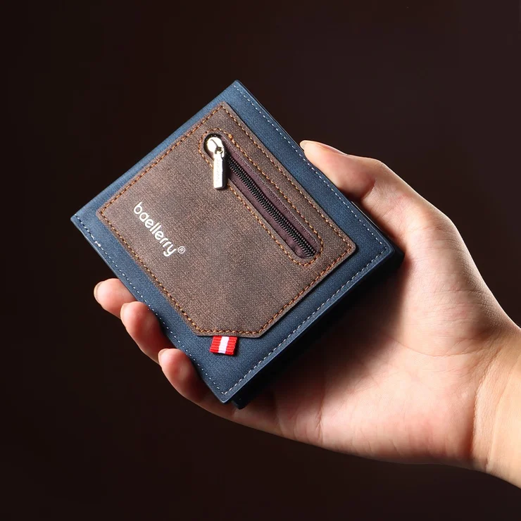 BAELLERRY D9199 Zipper Design Contrast Color Men Short Wallet