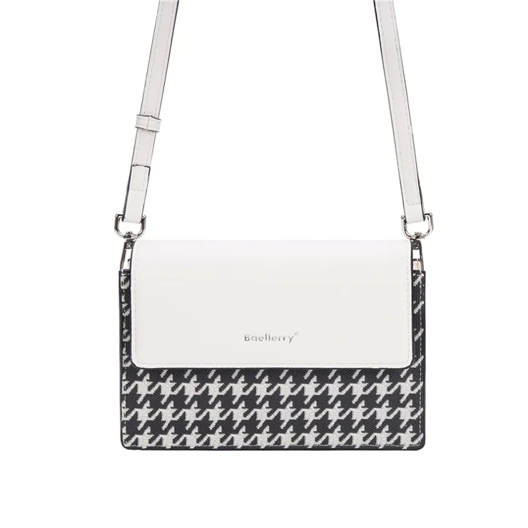BAELLERRY N8703 Women PU Leather Bag Houndstooth Pattern Small Square Bag Crossbody Shoulder Bag - Beige