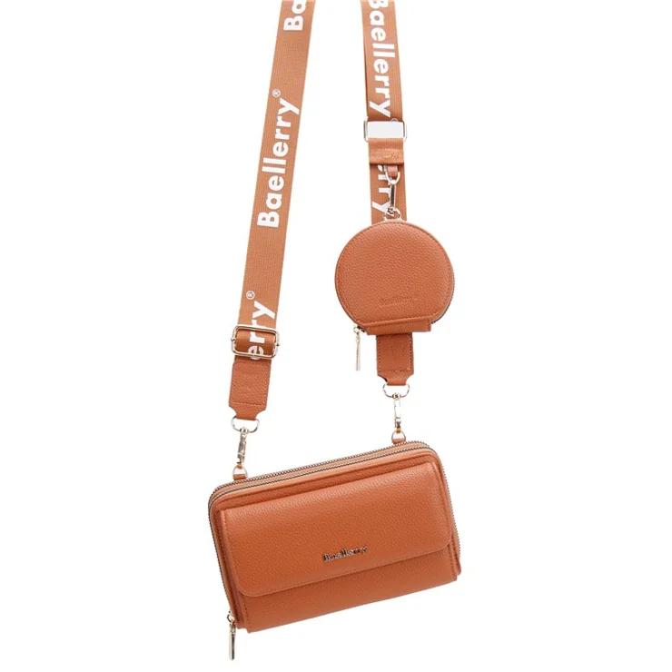 BAELLERRY N1897 PU Leather Crossbody Bag Litchi Texture Women Shoulder Handbag with Coin Purse Pouch - Brown
