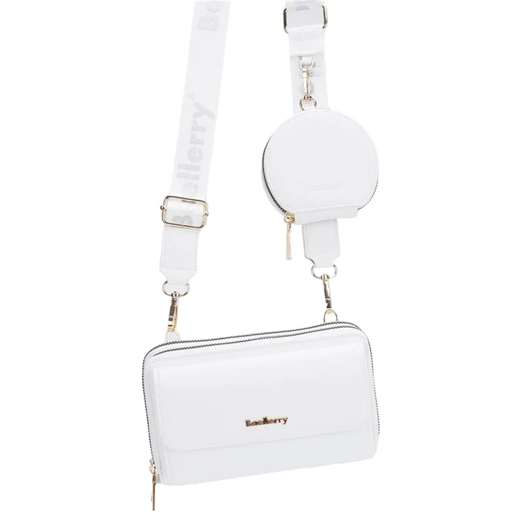 BAELLERRY N1897 PU Leather Crossbody Bag Litchi Texture Women Shoulder Handbag with Coin Purse Pouch - White