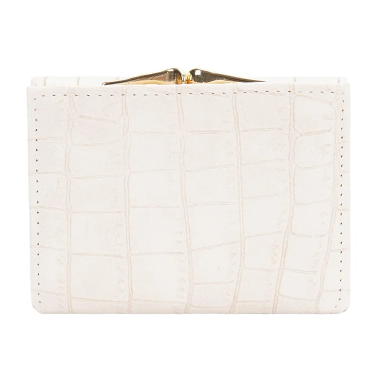 BAELLERRY N2398 Stone Texture PU Leather Tri-fold Short Wallet Women Coin Cash Card Holder Bag - White