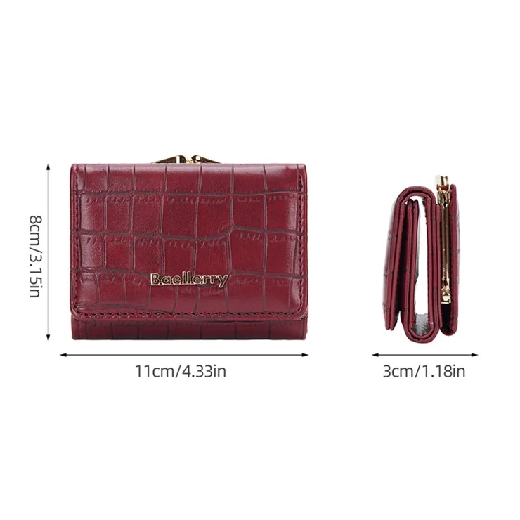 BAELLERRY N2398 Stone Texture PU Leather Tri-fold Short Wallet Women Coin Cash Card Holder Bag - White
