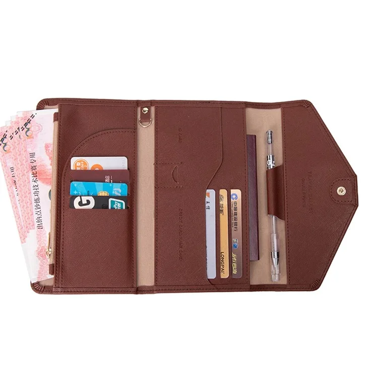 RFID Blocking Card Holder Wallet PU Leather Tri-Fold Travel Passport Bag Document Organizer - Coffee