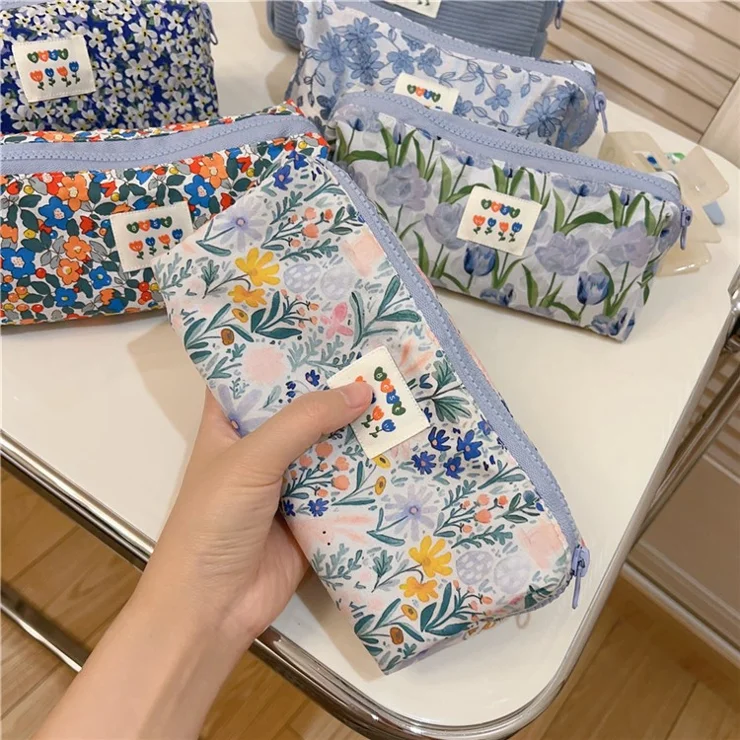 Coin Key Toiletries Storage Bag Pattern Cosmetic Organizer Cotton Cloth+Canvas Makeup Pouch - Flower