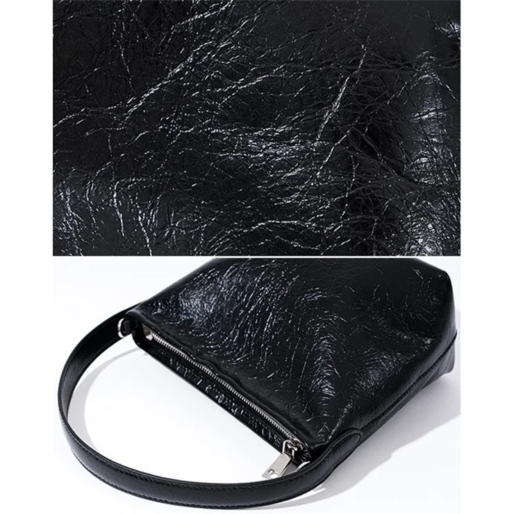 9672 Waxy First Layer Cowhide Leather Handbag Women Single Shoulder Crossbody Bag - Milkshake White