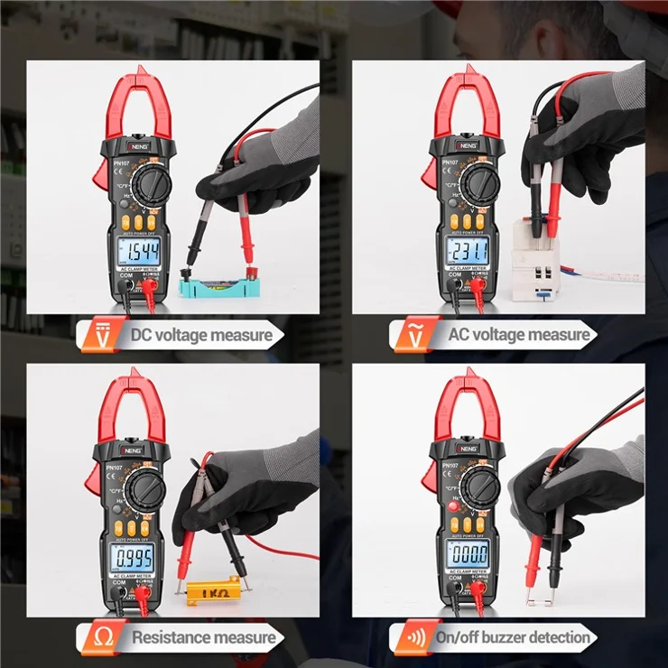 ANENG PN107 4000 Counts Clamp Digital Meter 600A AC Current Tester Voltmeter Ammeter NCV Diode Professional Electrician Tool - Red