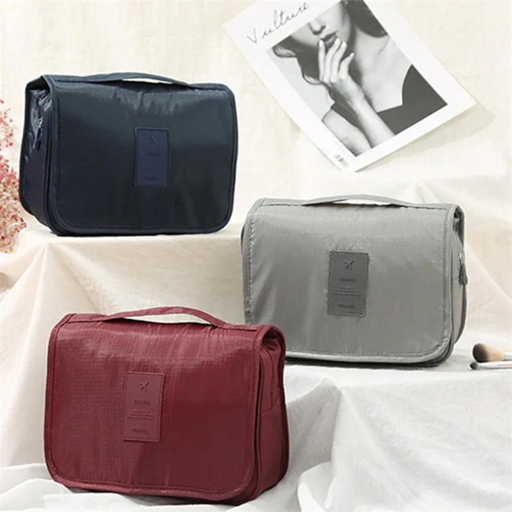 Portable Travel Toiletry Bag Oxford Cloth Waterproof Wash Bag Storage Pouch with Hanging Hook - Navy Blue+Bird