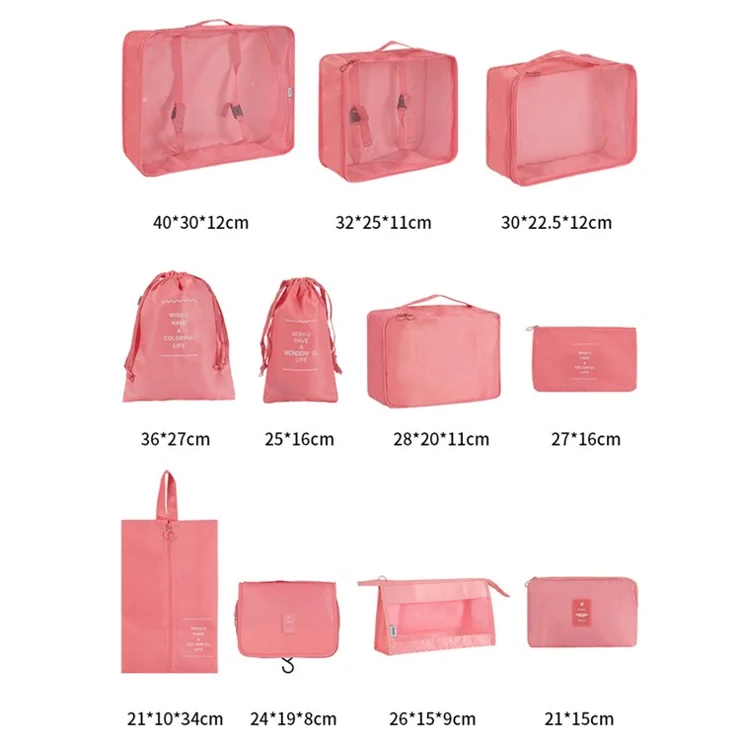 10Pcs / Set Travel Essentials Clothes Shoes Storage Bags Oxford Cloth Luggage Organizers - Beige