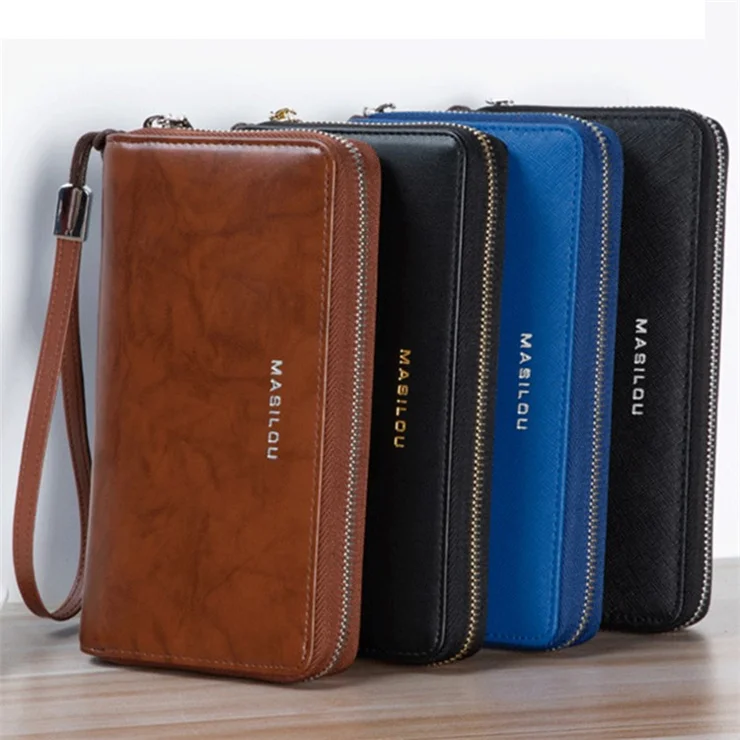 RFID Blocking Card Slots Wallet Split Leather Clutch Hand Bag Purse Cell Phone Holster Pouch Credit Card Holder - Black