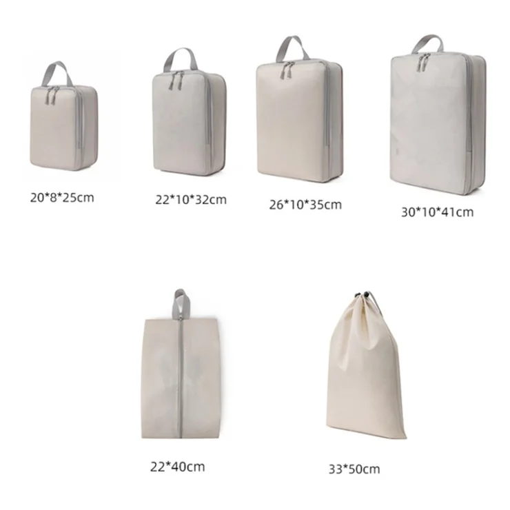6PCS Large Compression Packing Cubes Polyester Luggage Organizer Bags Pouches Set for Travel Essentials - Grey